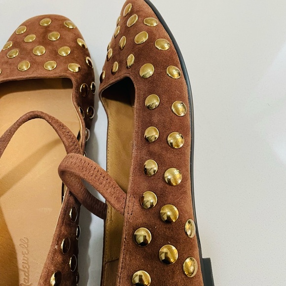 Madewell Greta Ballet Leather Flat in Leather Suede Gold Studs - Picture 7 of 12